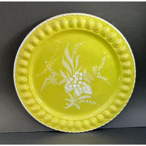 PV Italy Peasant Village Green 6" plate with white Hand Painted flowers